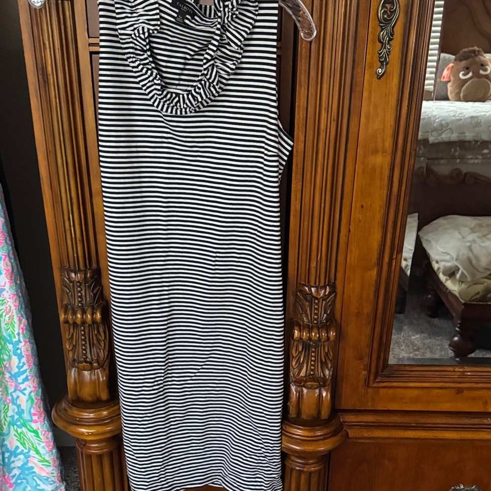 Talbots Black and White Striped Midi Dress